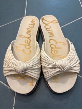 Sam Edelman Cream Knot-Detail Slide Mules